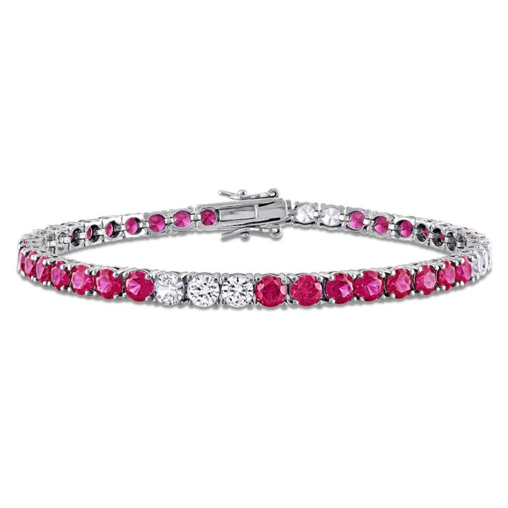 13.44 Carat (ctw) Lab-Created Ruby and White Sapphire Bracelet Sterling Silver